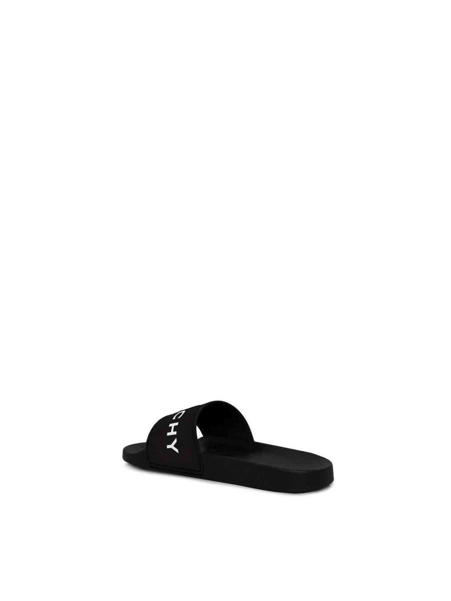 Logo Flat Sandal with Raised Logo in Black Back View | GIVENCHY