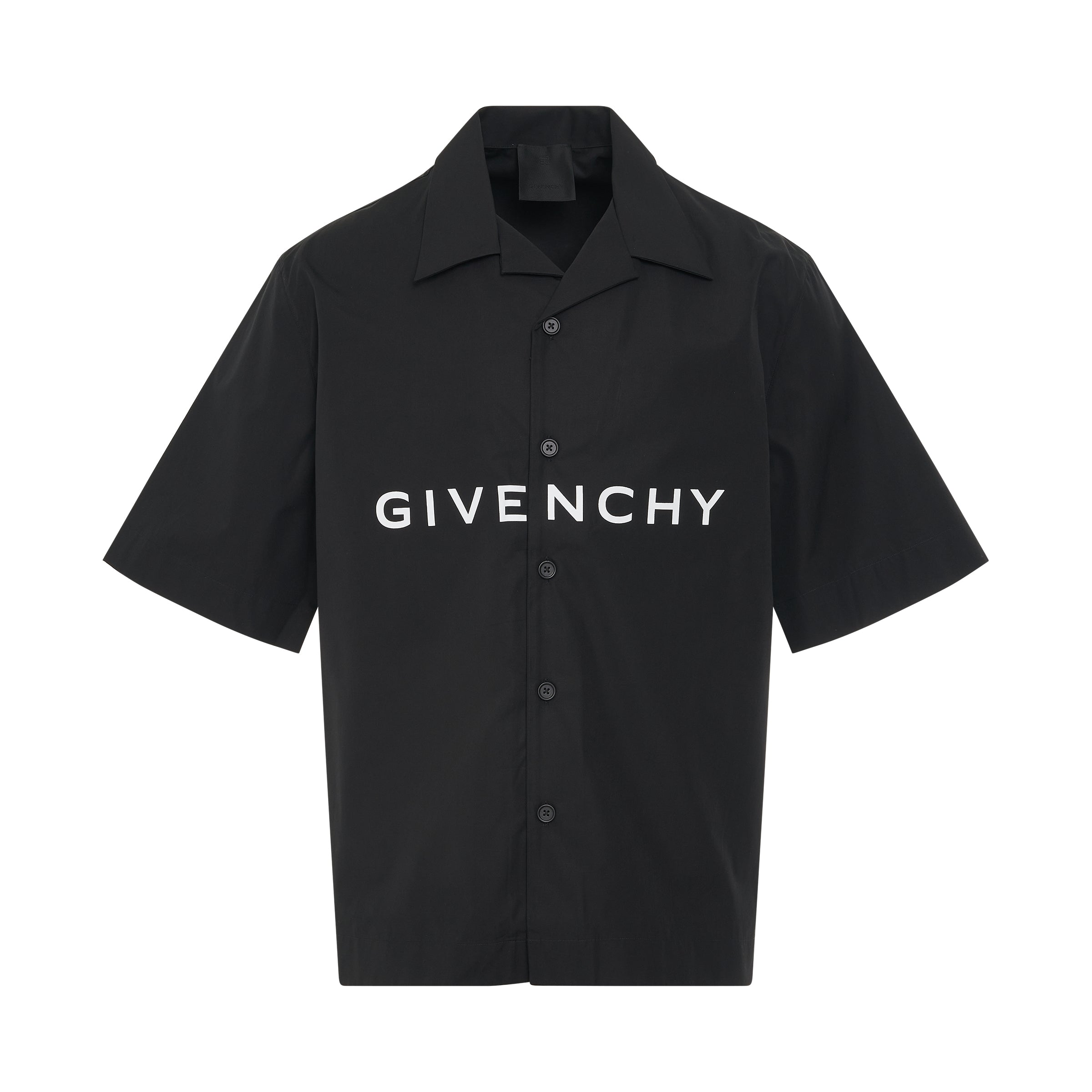 Logo Print Poplin Classic Short Sleeve Shirt in Black