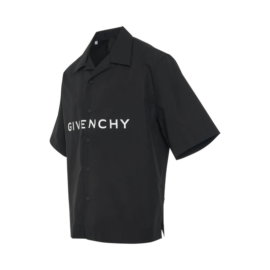 Logo Print Poplin Classic Short Sleeve Shirt in Black