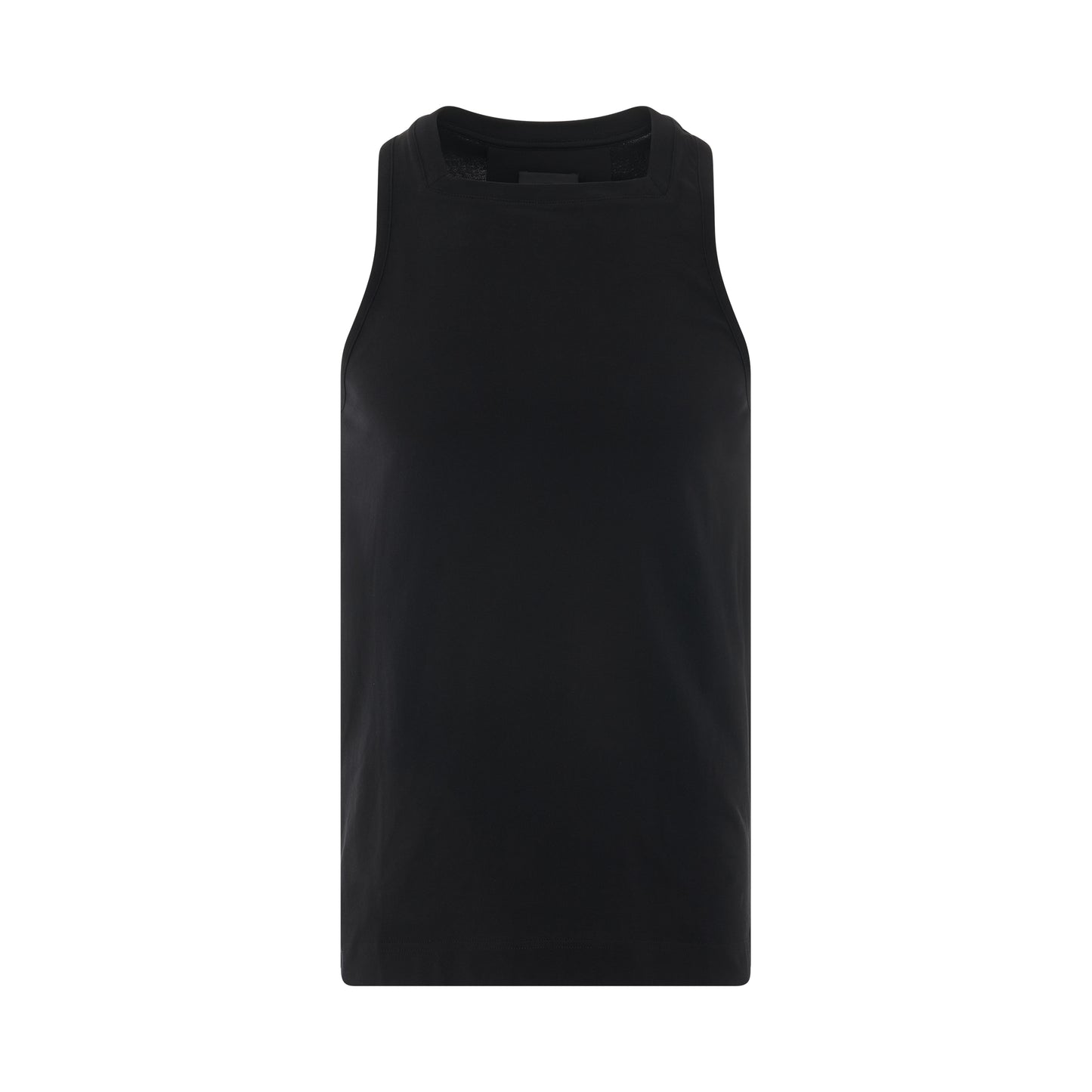 Slim Fit Tank Top with Square Collar in Black