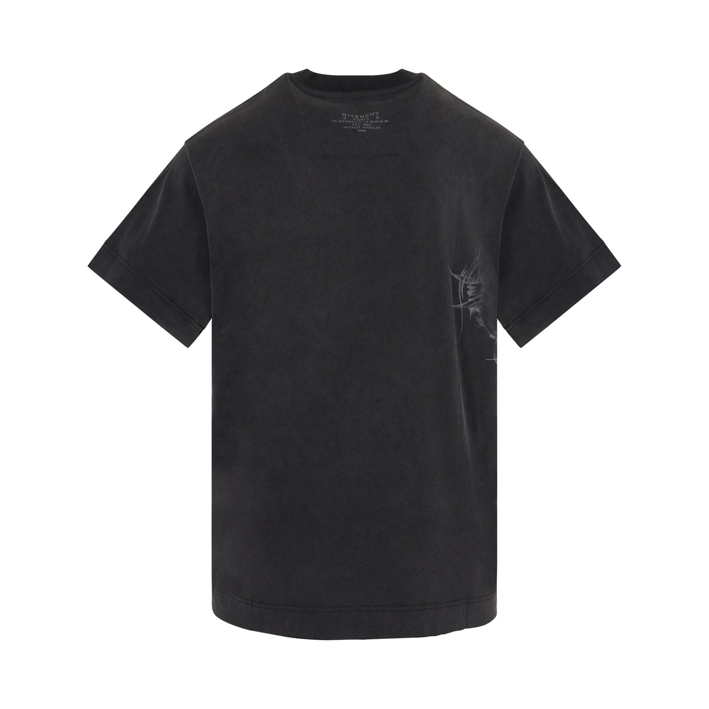 Abstract Barb Wire Washed Oversized T-Shirt in Black