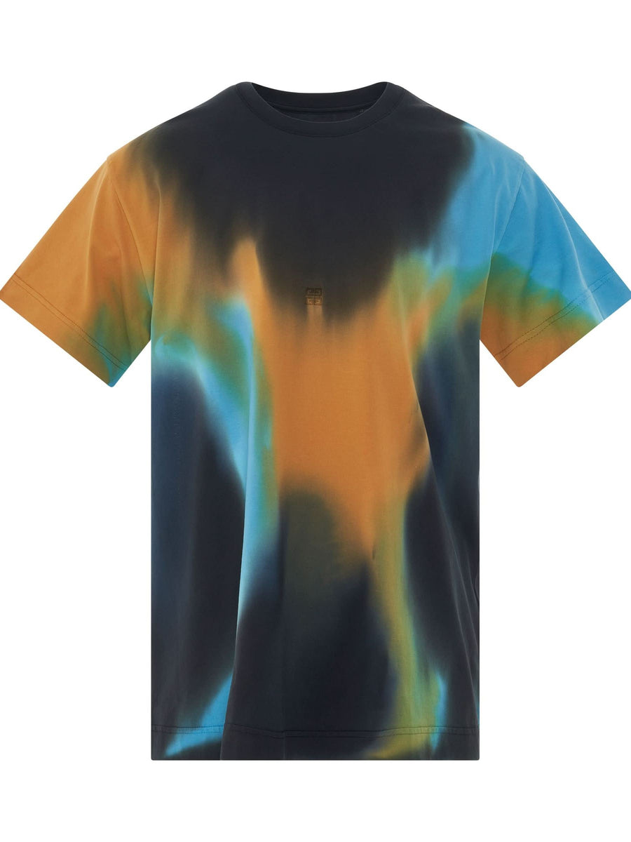 4G Embroidered Oversized Tiedye Back Cut T-Shirt in Black/Blue