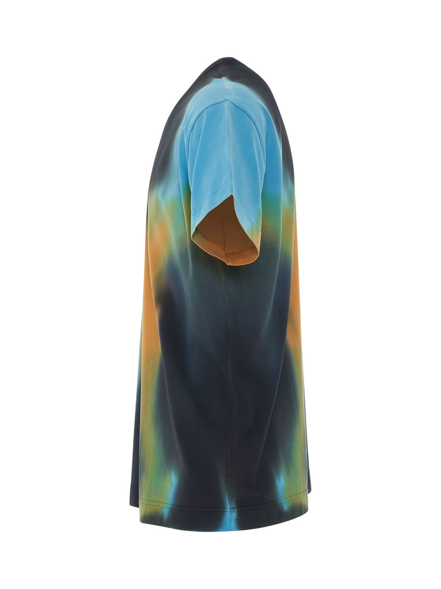 4G Embroidered Oversized Tiedye Back Cut T-Shirt in Black/Blue