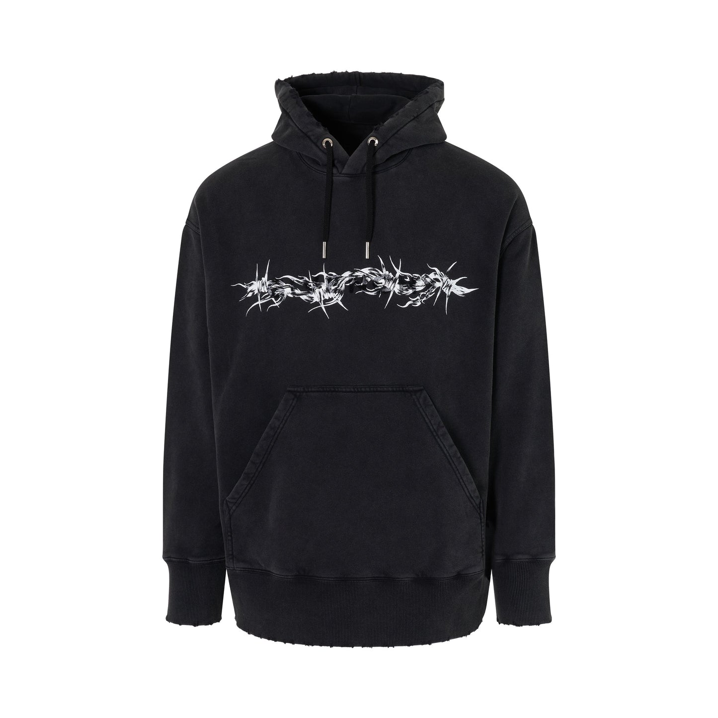 Barbed Wire with G Tufting Washed Hoodie in Black
