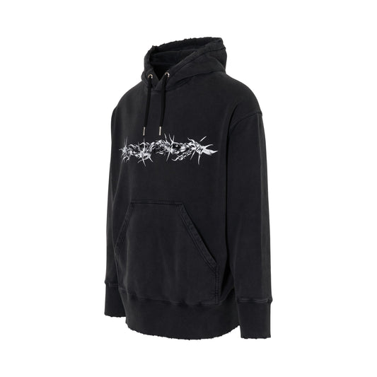 Barbed Wire with G Tufting Washed Hoodie in Black