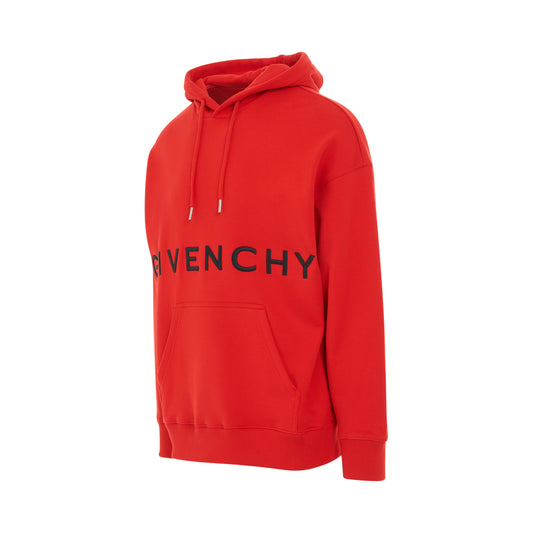 Slim Fit Hoodie in Embroidered Felpa in Red