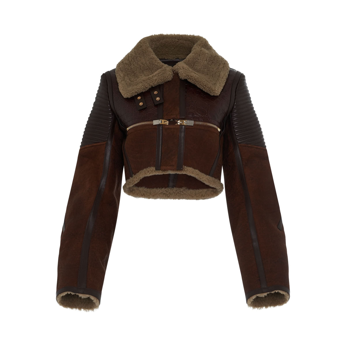 Shearling Biker Jacket in Beige/Brown