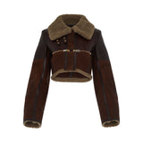 Shearling Biker Jacket in Beige/Brown