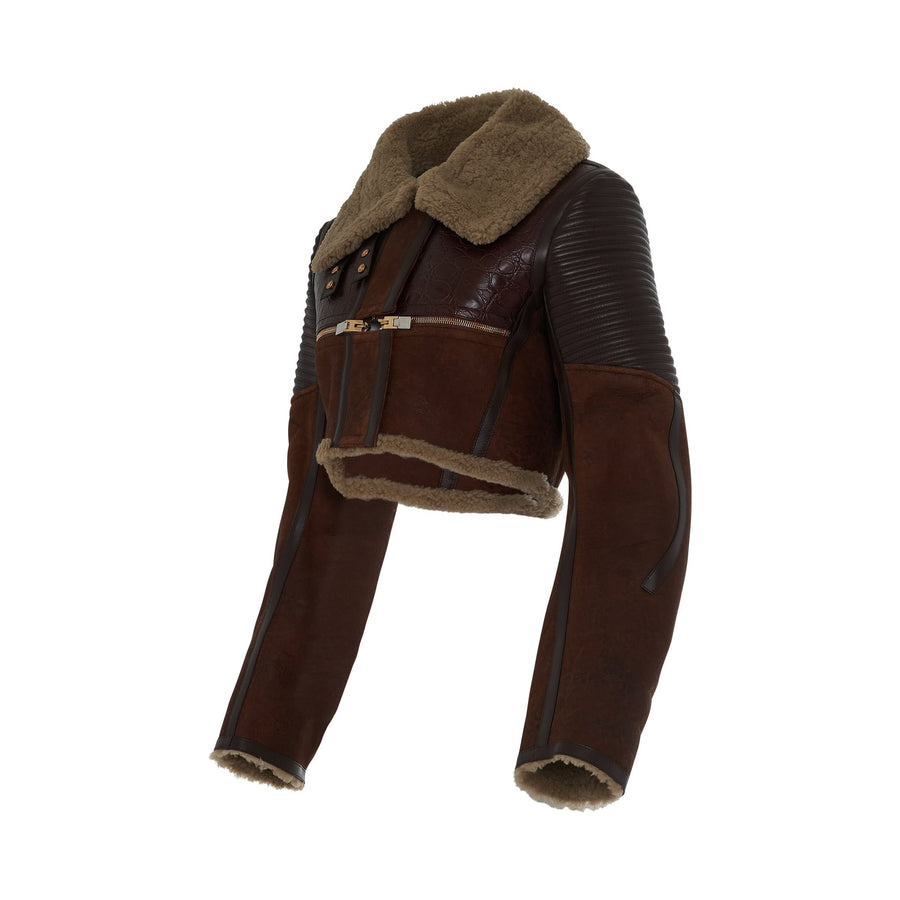Shearling Biker Jacket in Beige/Brown
