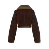 Shearling Biker Jacket in Beige/Brown
