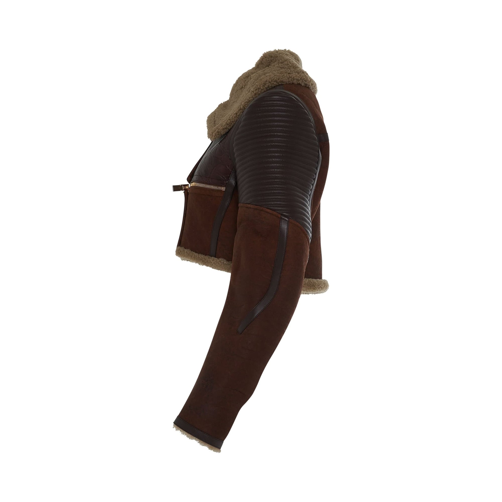 Shearling Biker Jacket in Beige/Brown
