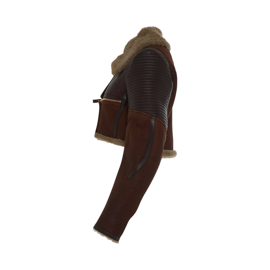 Shearling Biker Jacket in Beige/Brown