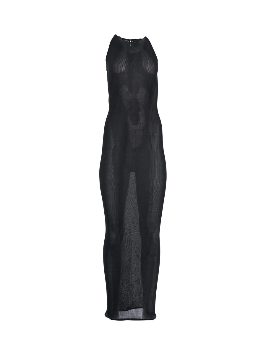 Halter Long Silk Dress in Black