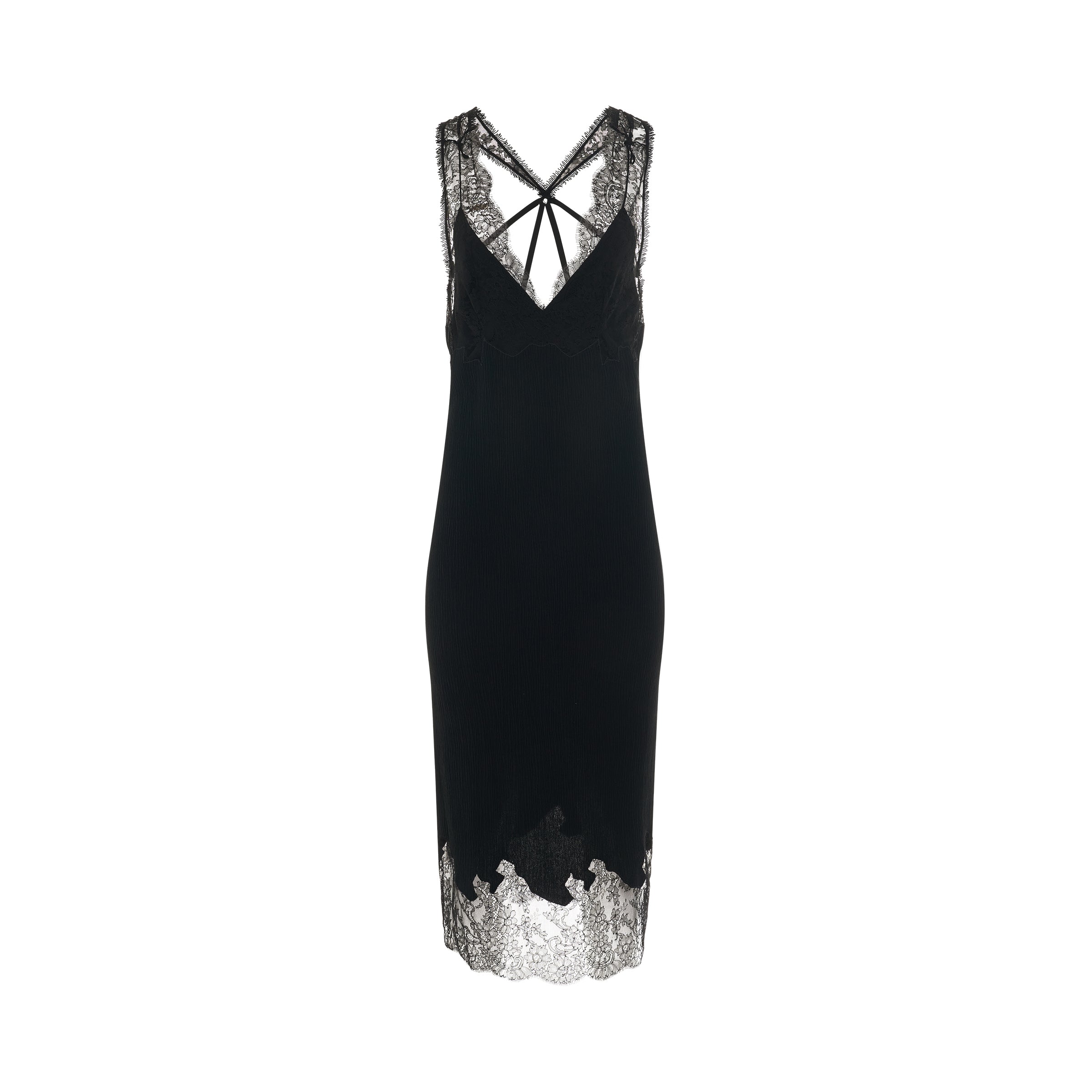 Stretch Crepon Lace Dress in Black