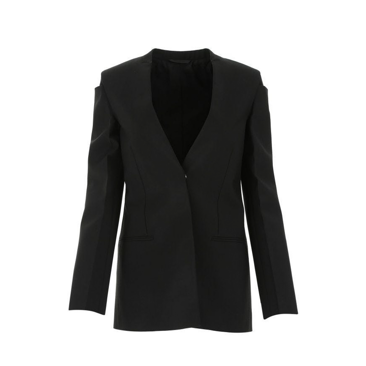 Collarless Blazer Jacket in Wool and Mohair