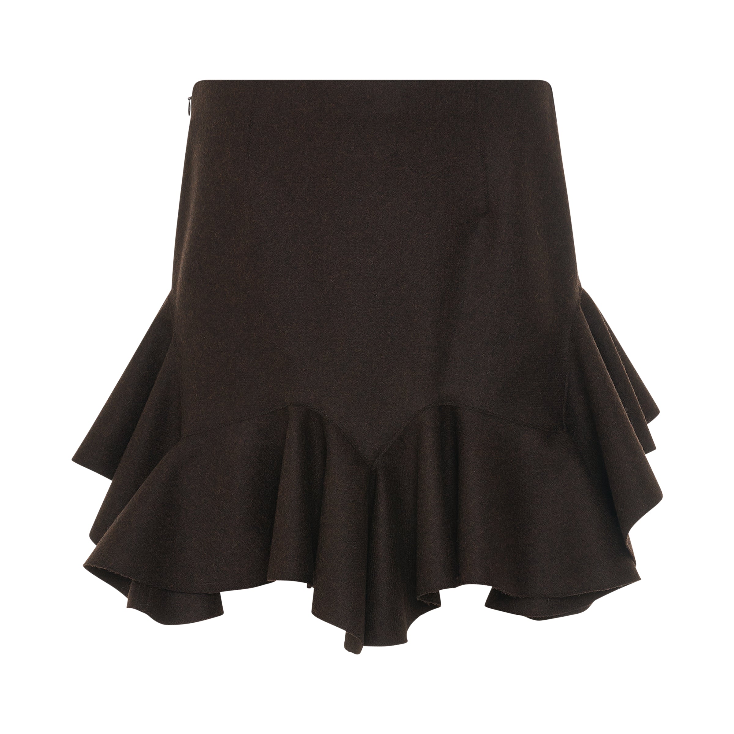 Wool Ruffled Skirt in Russet Brown