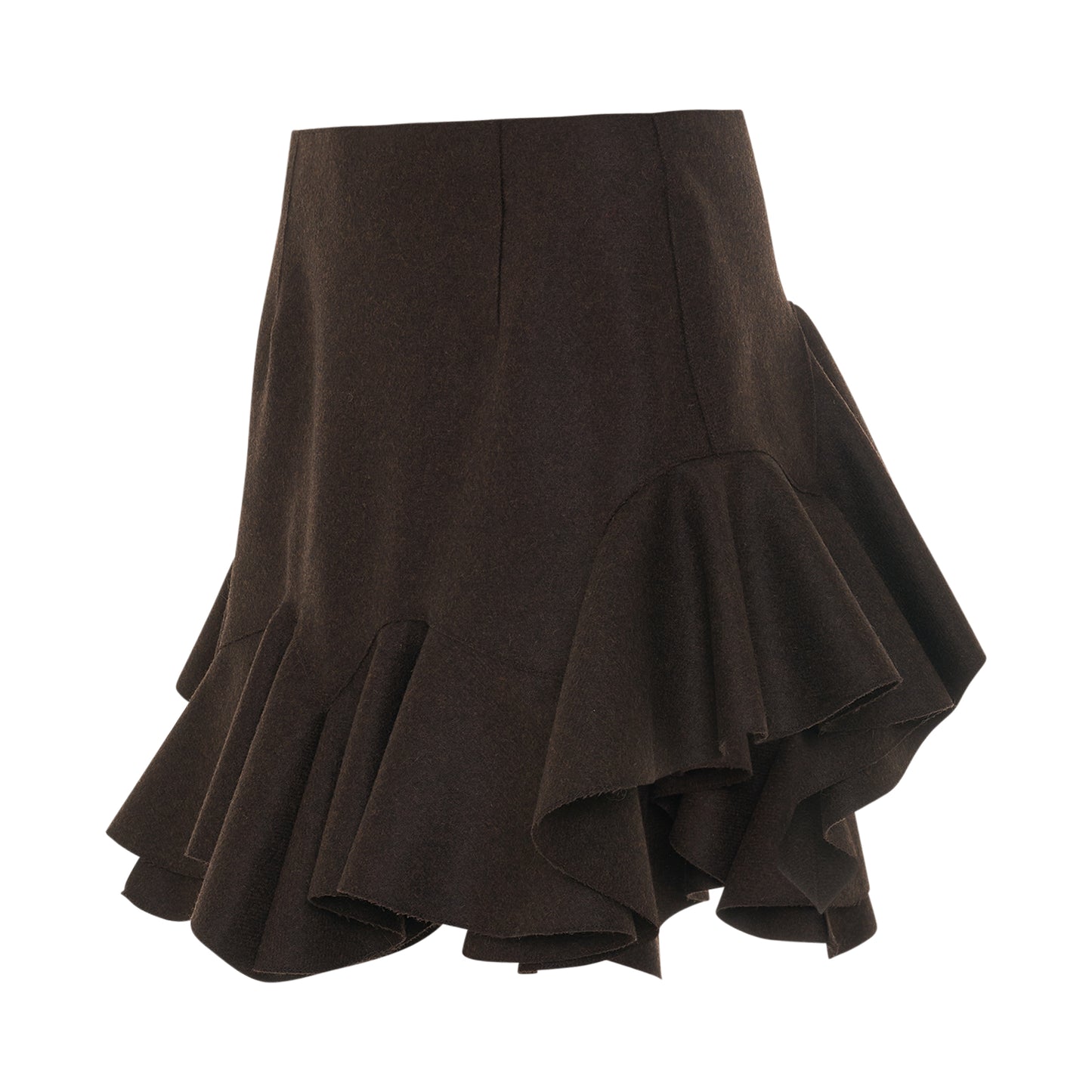 Wool Ruffled Skirt in Russet Brown