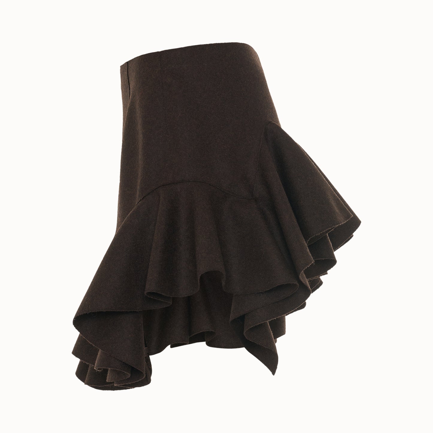 Wool Ruffled Skirt in Russet Brown