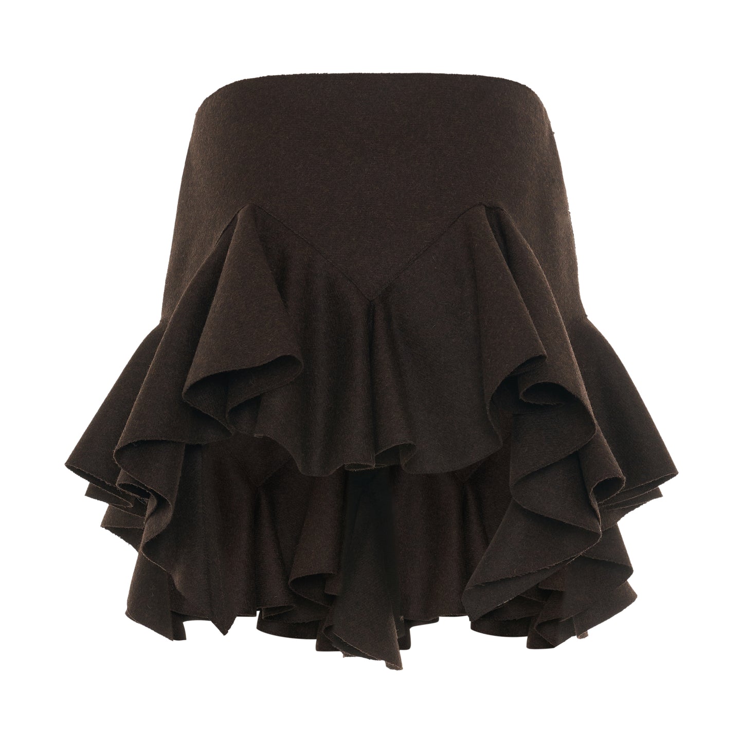 Wool Ruffled Skirt in Russet Brown