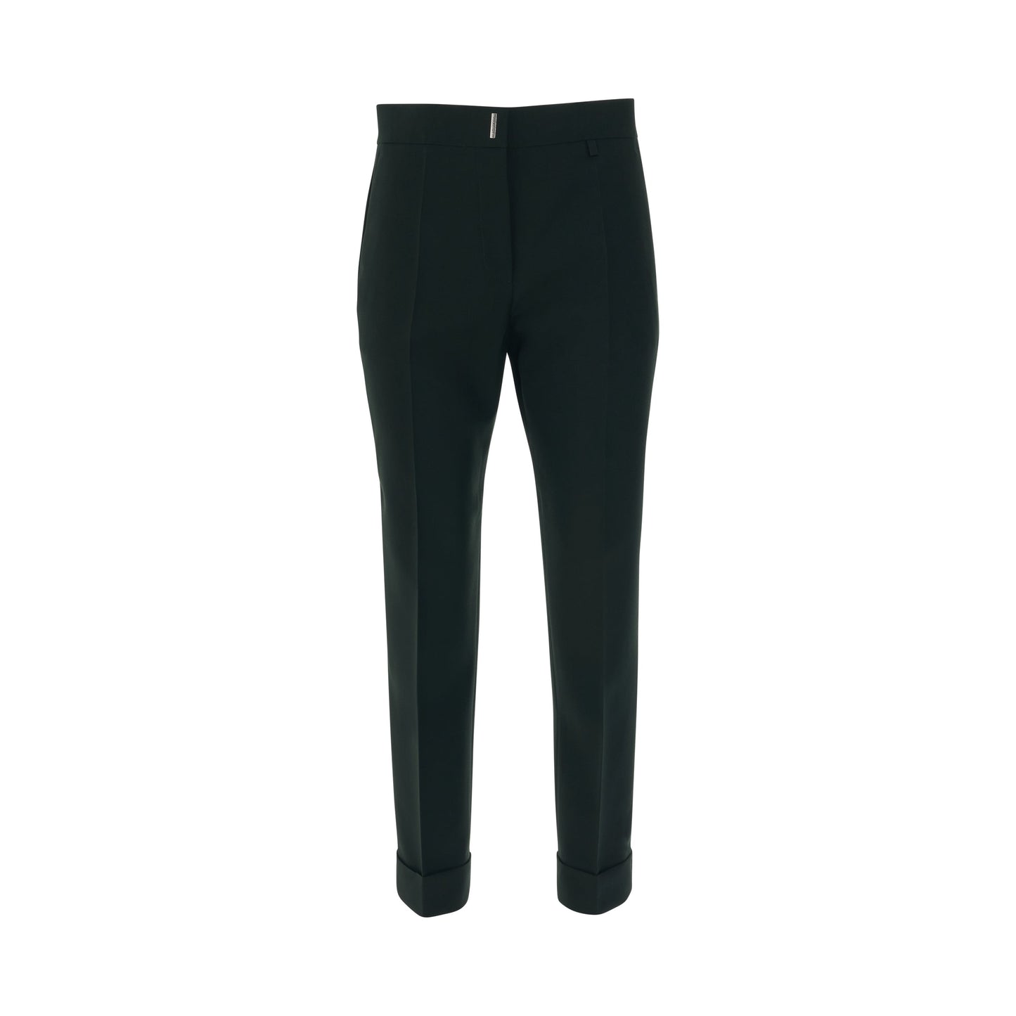 Slim Fit Trousers with Turned Up Hem in Green Forest