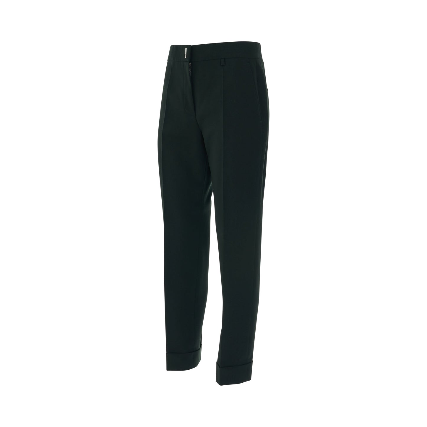 Slim Fit Trousers with Turned Up Hem in Green Forest