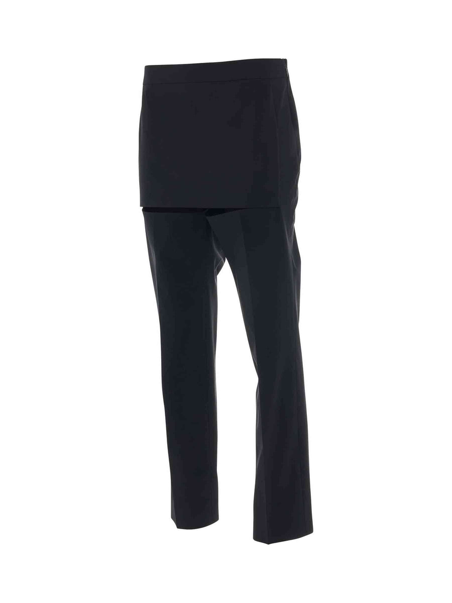 Slim Fit Trousers with Skirt Detail in Black