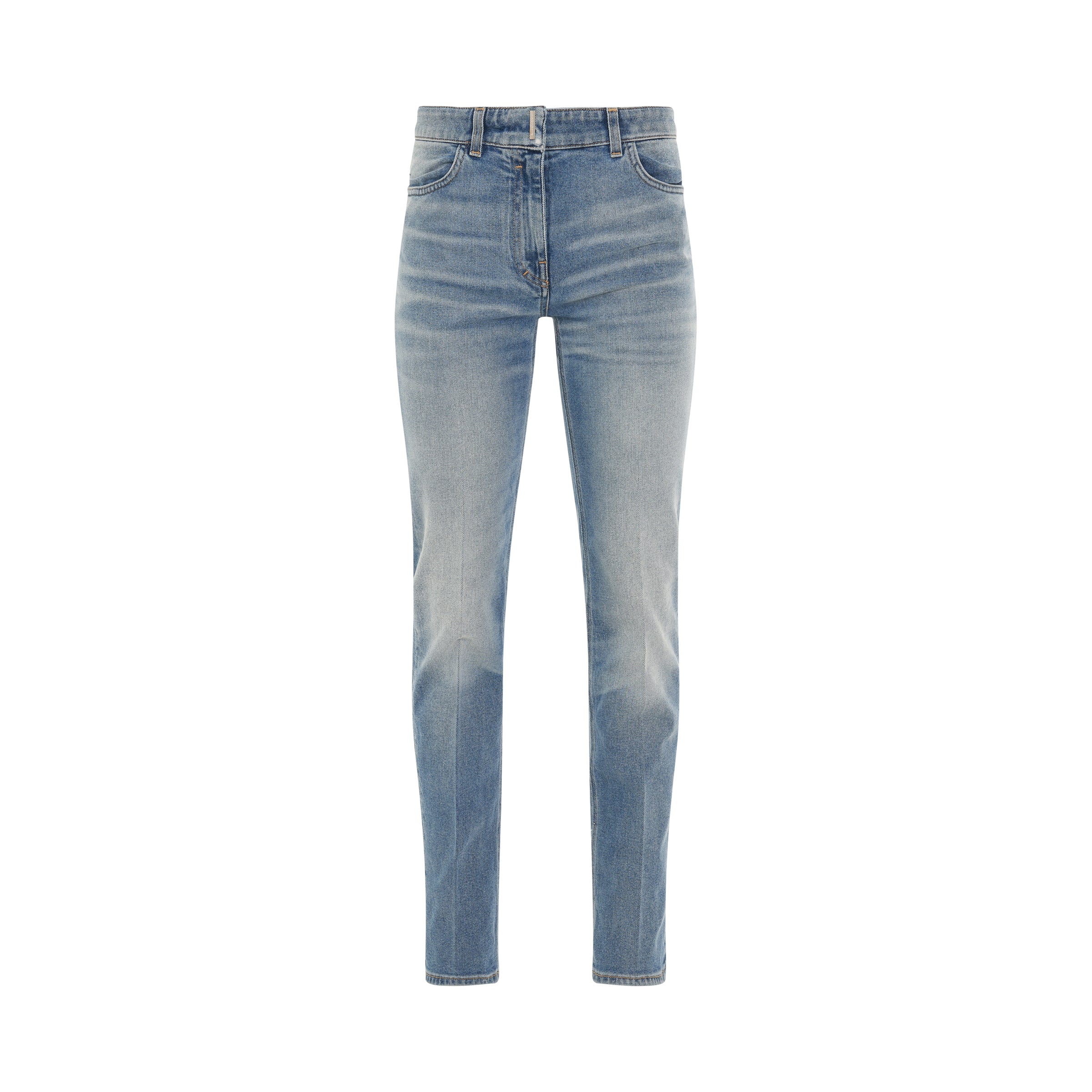 Washed Stretch Denim Jeans in Light Blue