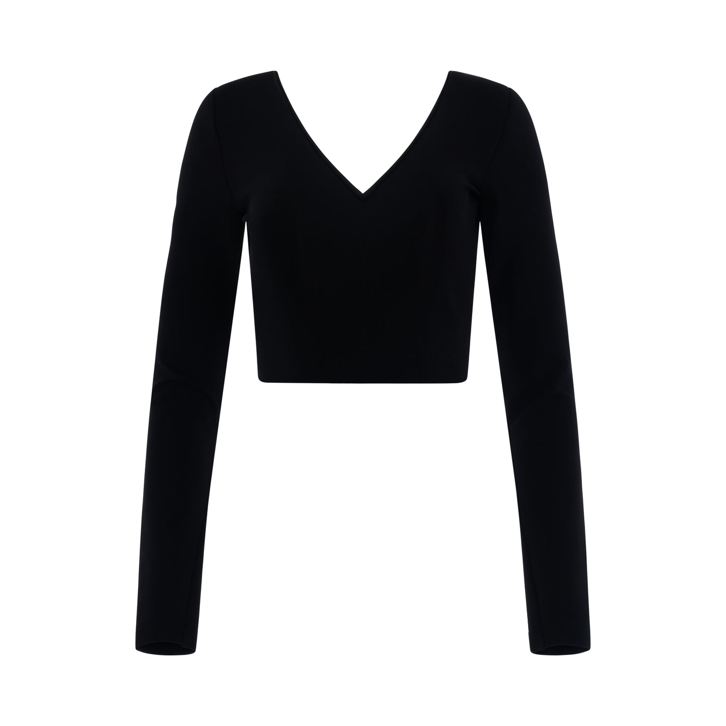 Long Sleeves Cropped V Neck Top in Black