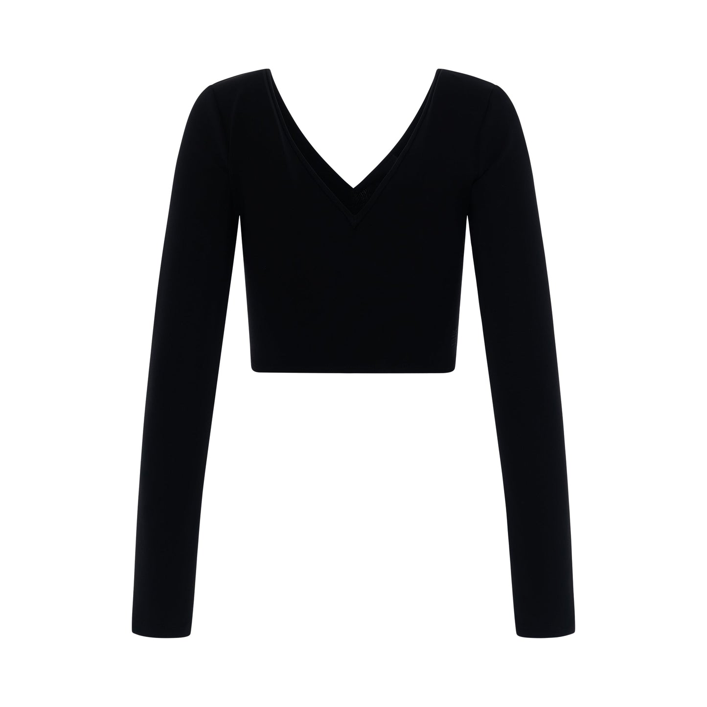 Long Sleeves Cropped V Neck Top in Black