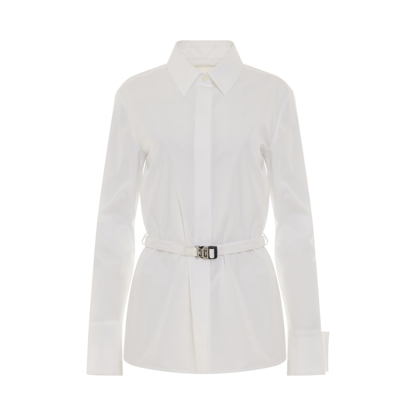 Classic Poplin Shirt with Belt in White