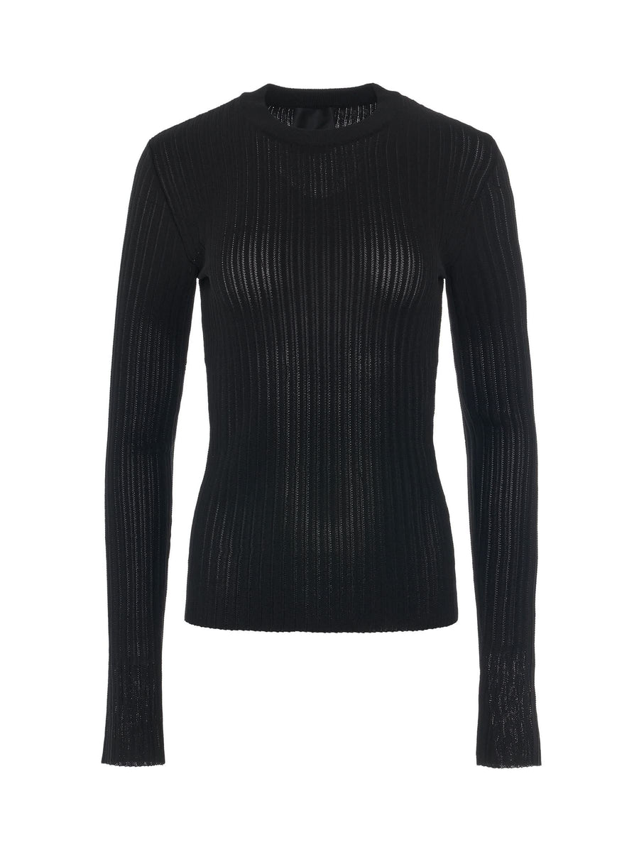 Ribbed Crewneck Sweater in Black