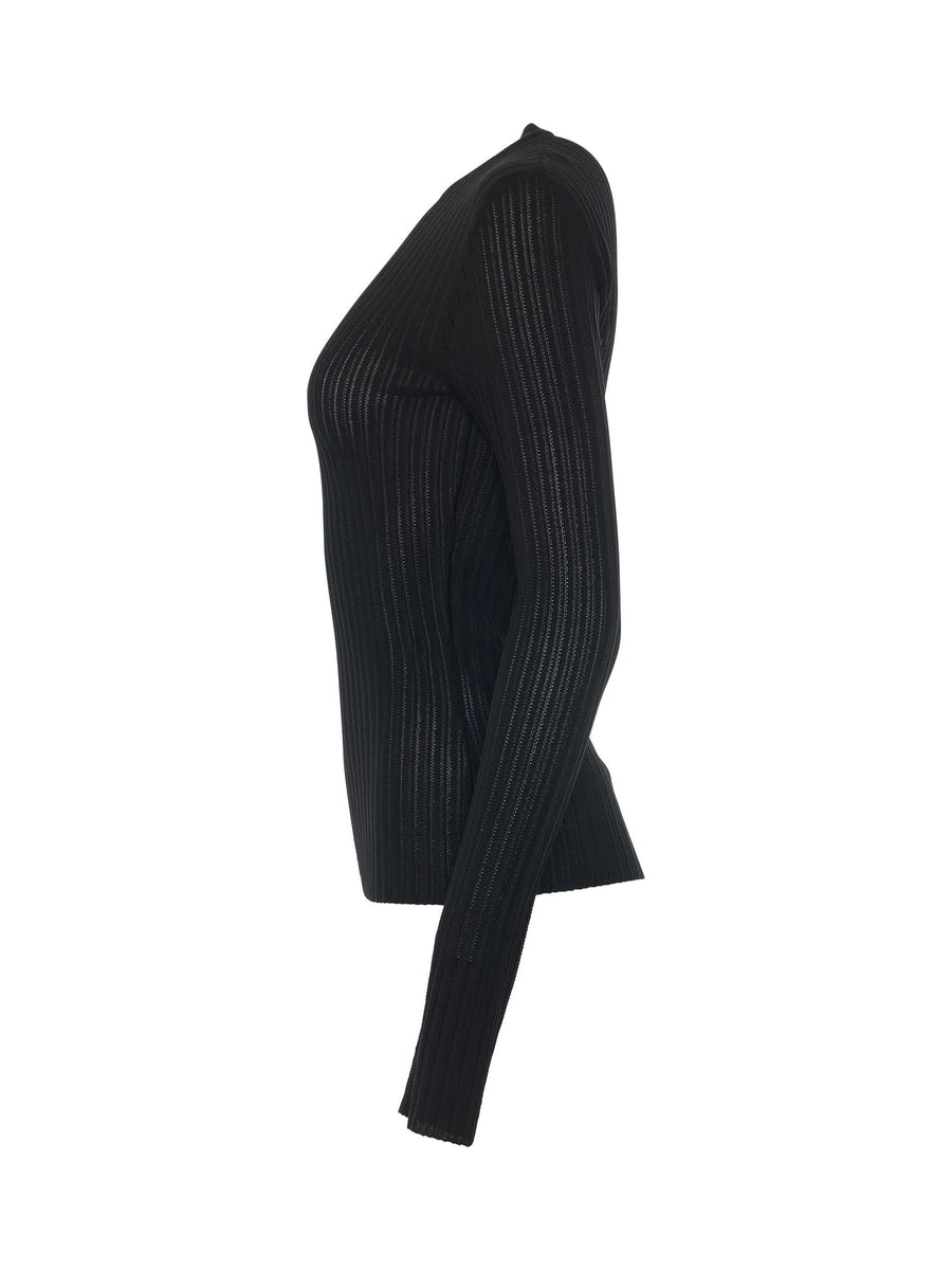 Ribbed Crewneck Sweater in Black