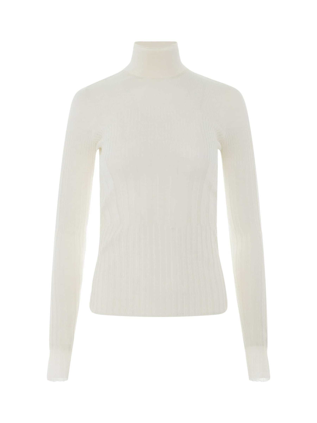 Long Sleeve Cyclist Neck Ribbed Sweater in Ivory