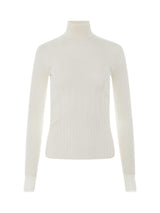 Long Sleeve Cyclist Neck Ribbed Sweater in Ivory