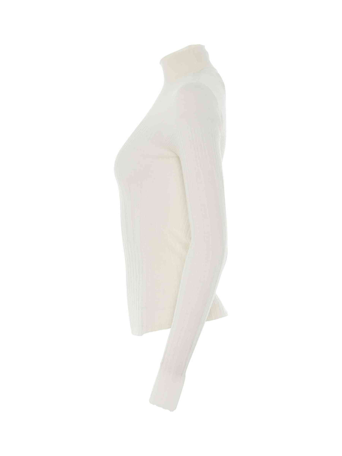 Long Sleeve Cyclist Neck Ribbed Sweater in Ivory