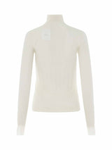 Long Sleeve Cyclist Neck Ribbed Sweater in Ivory