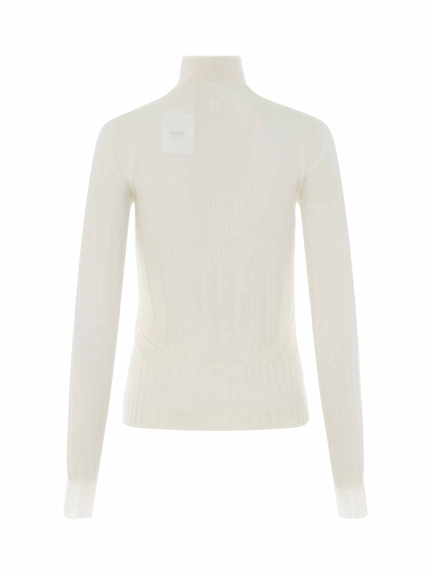 Long Sleeve Cyclist Neck Ribbed Sweater in Ivory