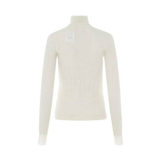 Long Sleeve Cyclist Neck Ribbed Sweater in Ivory