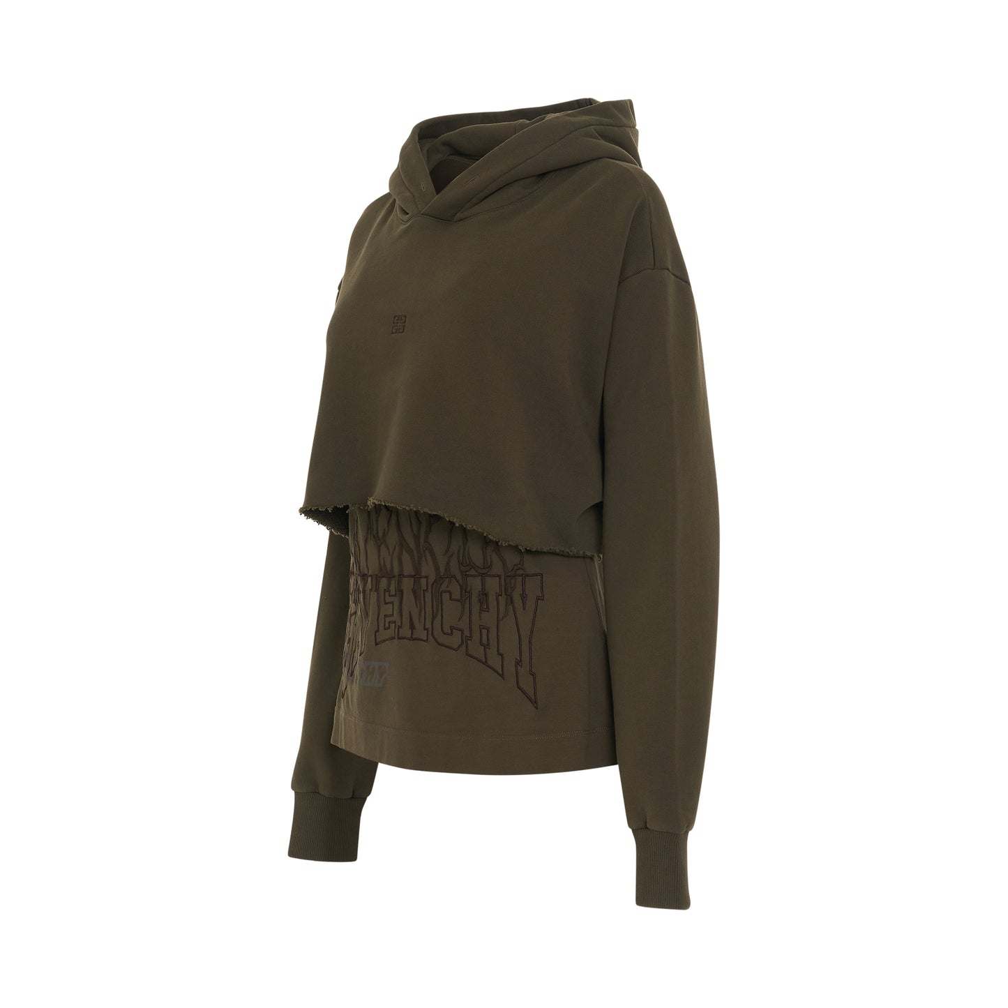 Fire Embroidered Logo Layered Hoodie in Military Green