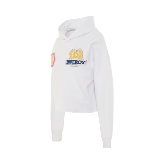 BSTROY Embroidered Patch Cropped Hoodie in White