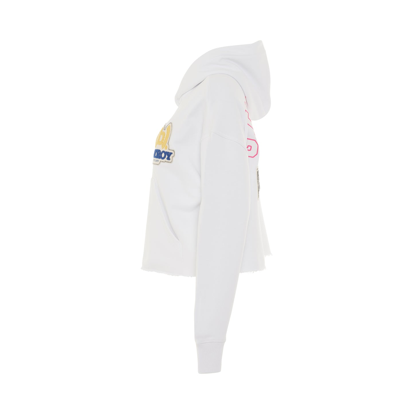 BSTROY Embroidered Patch Cropped Hoodie in White