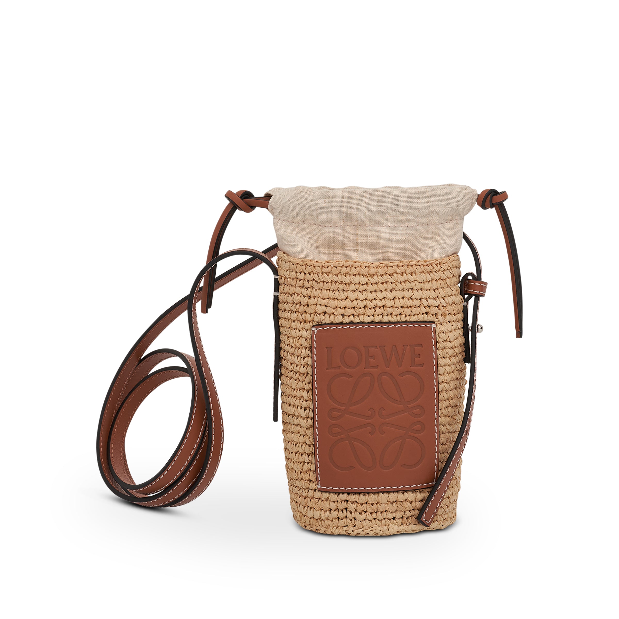 Cylinder Pocket in Raffia & Calfskin in Natural