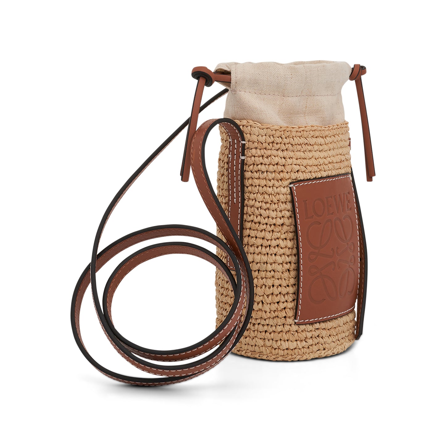 Cylinder Pocket in Raffia & Calfskin in Natural