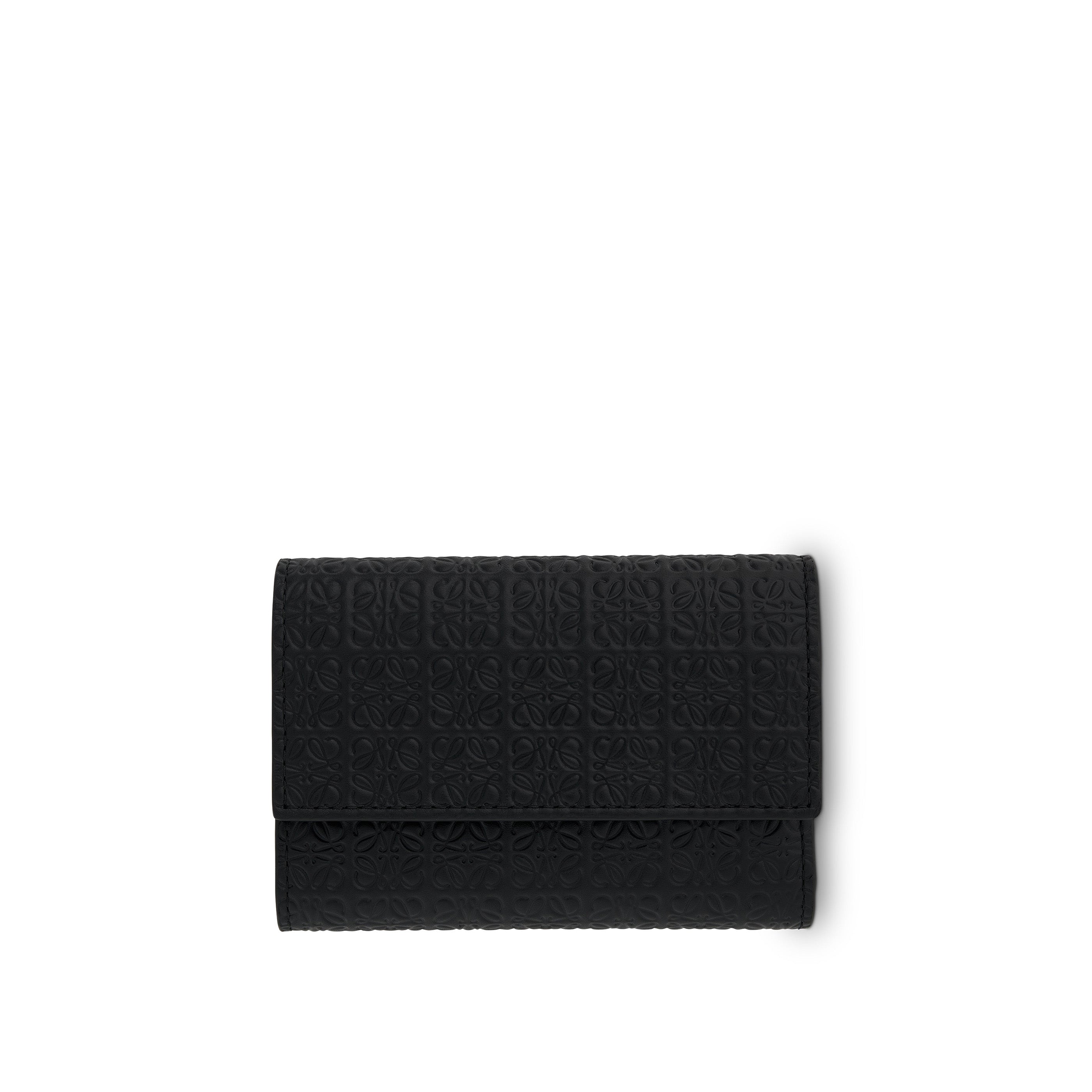 Repeat Small Vertical Wallet in Embossed Calfskin in Black