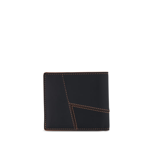 Puzzle Stitches Bifold Wallet in Smooth Calfskin in Black