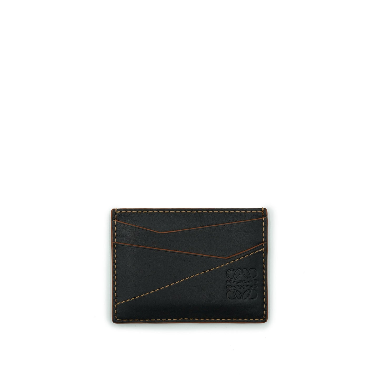 Puzzle Stitches Plain Cardholder in Smooth Calfskin in Black