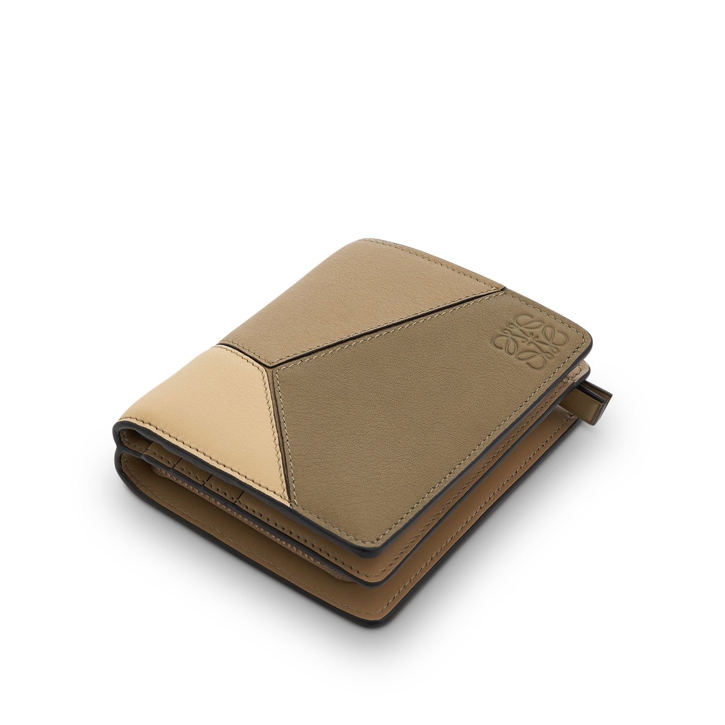 Puzzle Compact Zip Wallet in Classic Calfskin in Clay Green/Butter