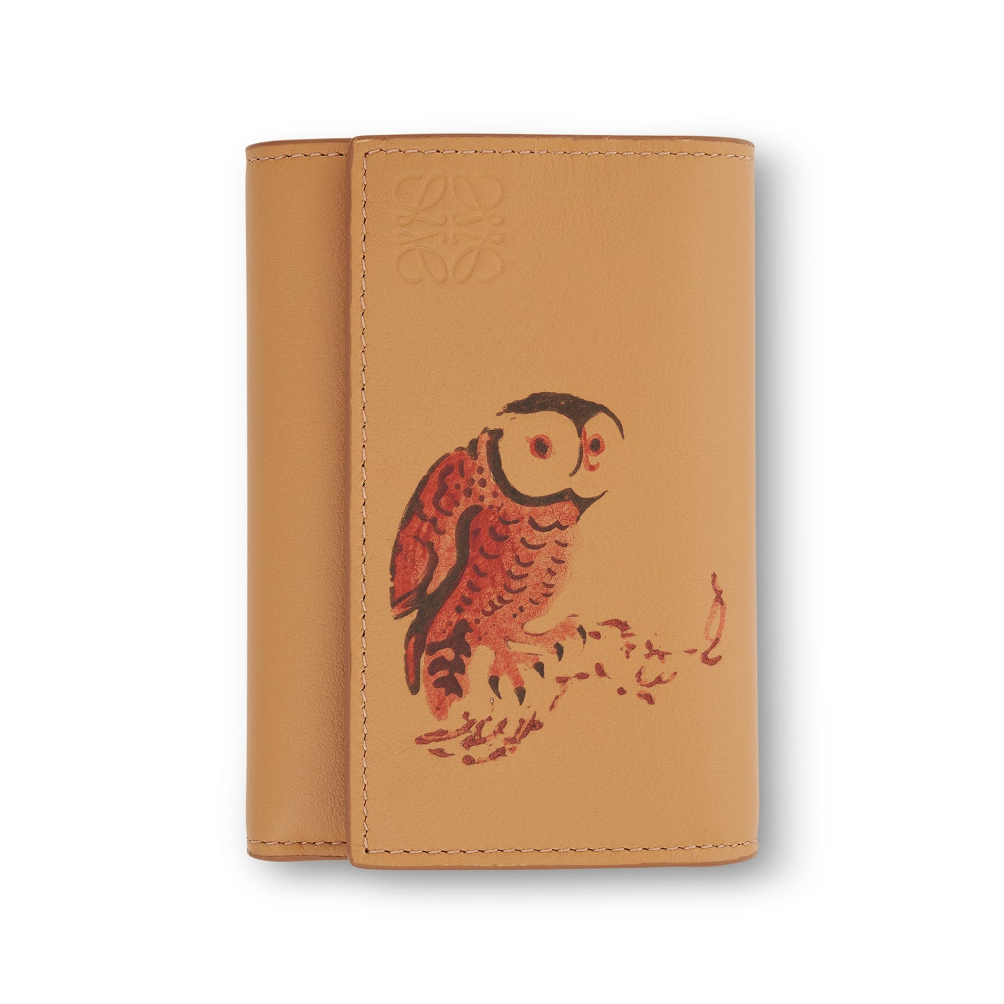 Owl Small Vertical Wallet in Classic Calfskin in Dune