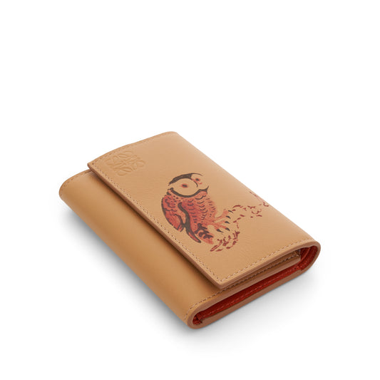 Owl Small Vertical Wallet in Classic Calfskin in Dune