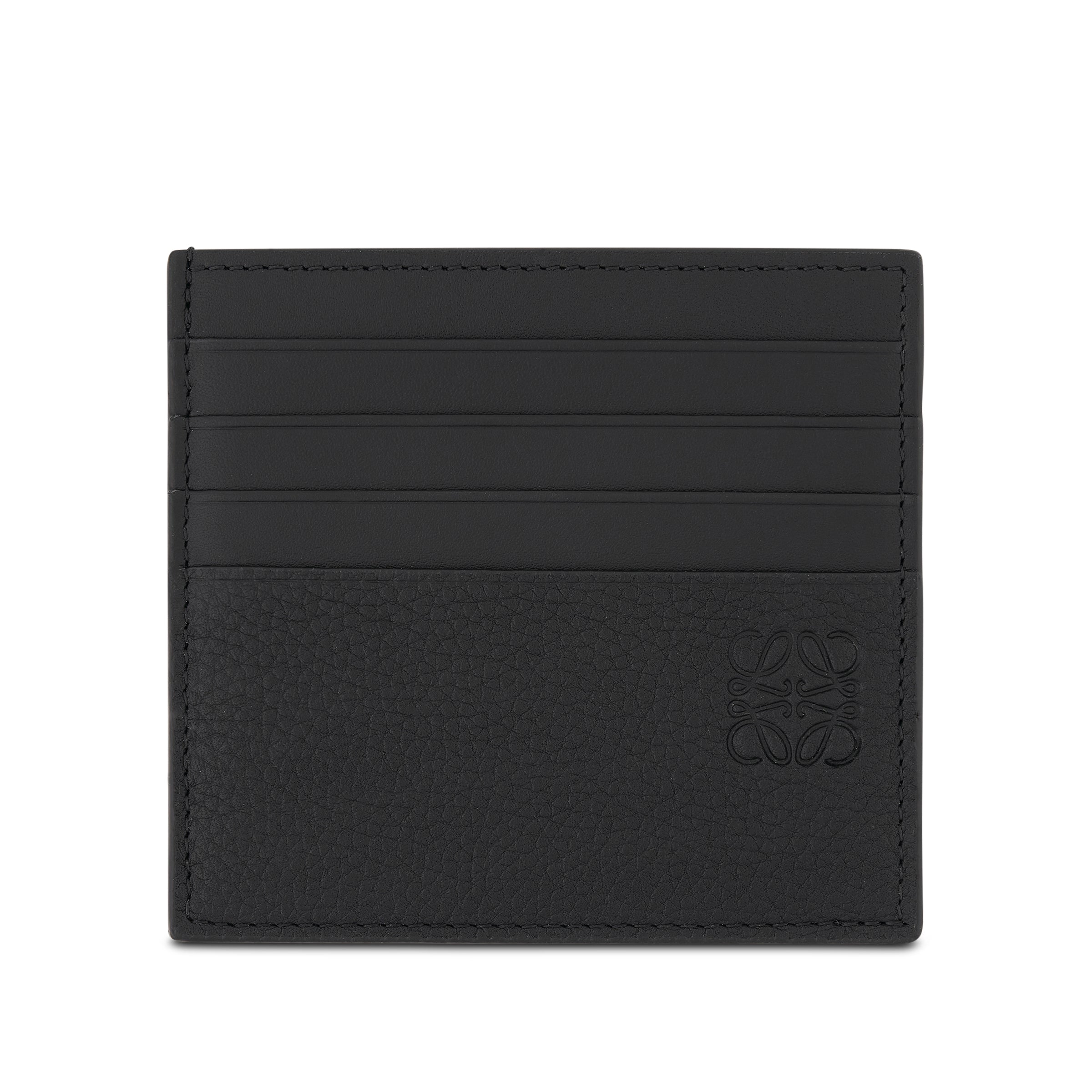 Open Plain Cardholder in Soft Grained Calfskin in Black